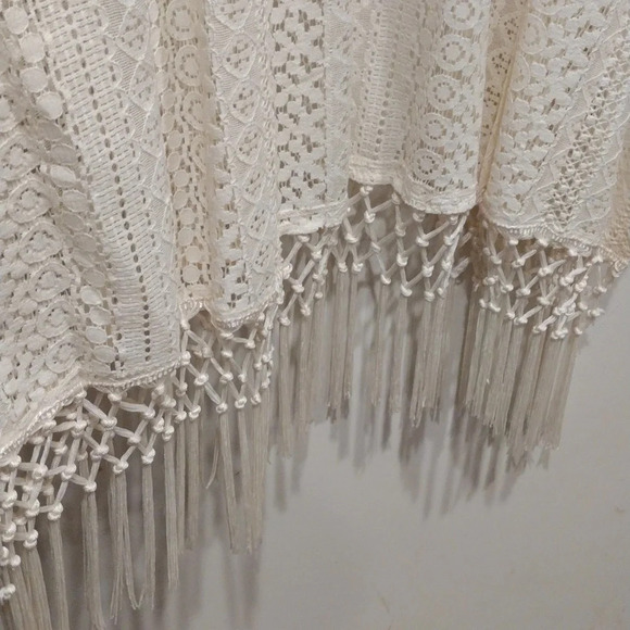 G by Guess Ivory Lace Anita Fringe Kimono Cardigan Sz XS/S-Boho Hippie Romantic - Picture 5 of 7